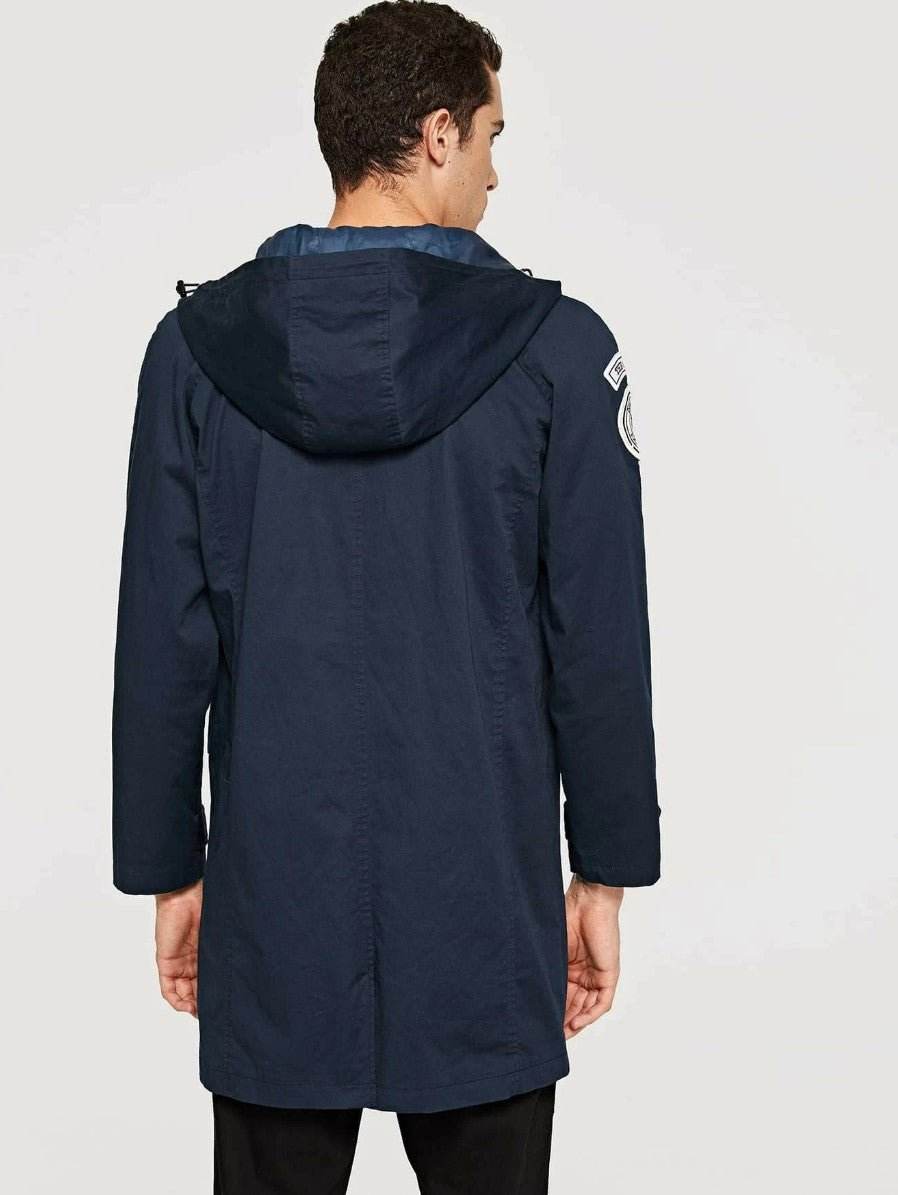 Men Drawstring Hoodie Coat (Blue) - styleflea