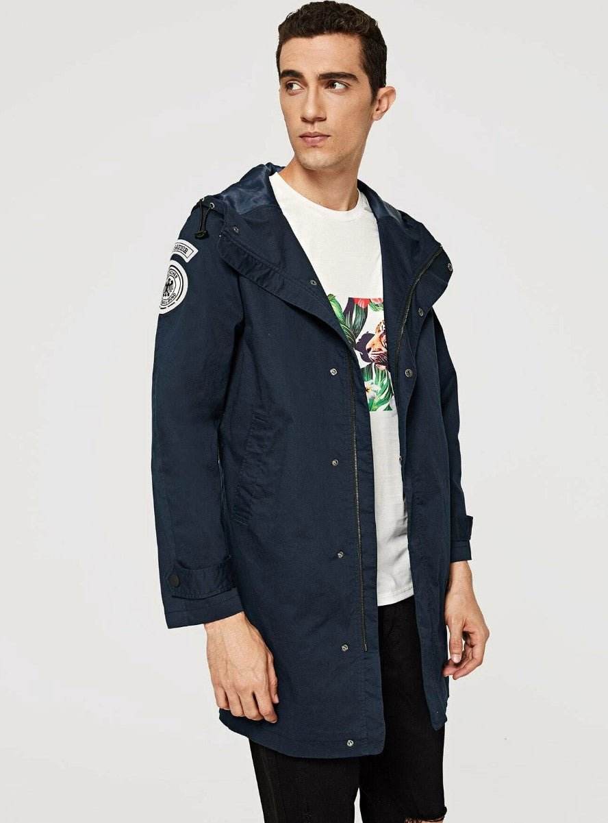 Men Drawstring Hoodie Coat (Blue) - styleflea
