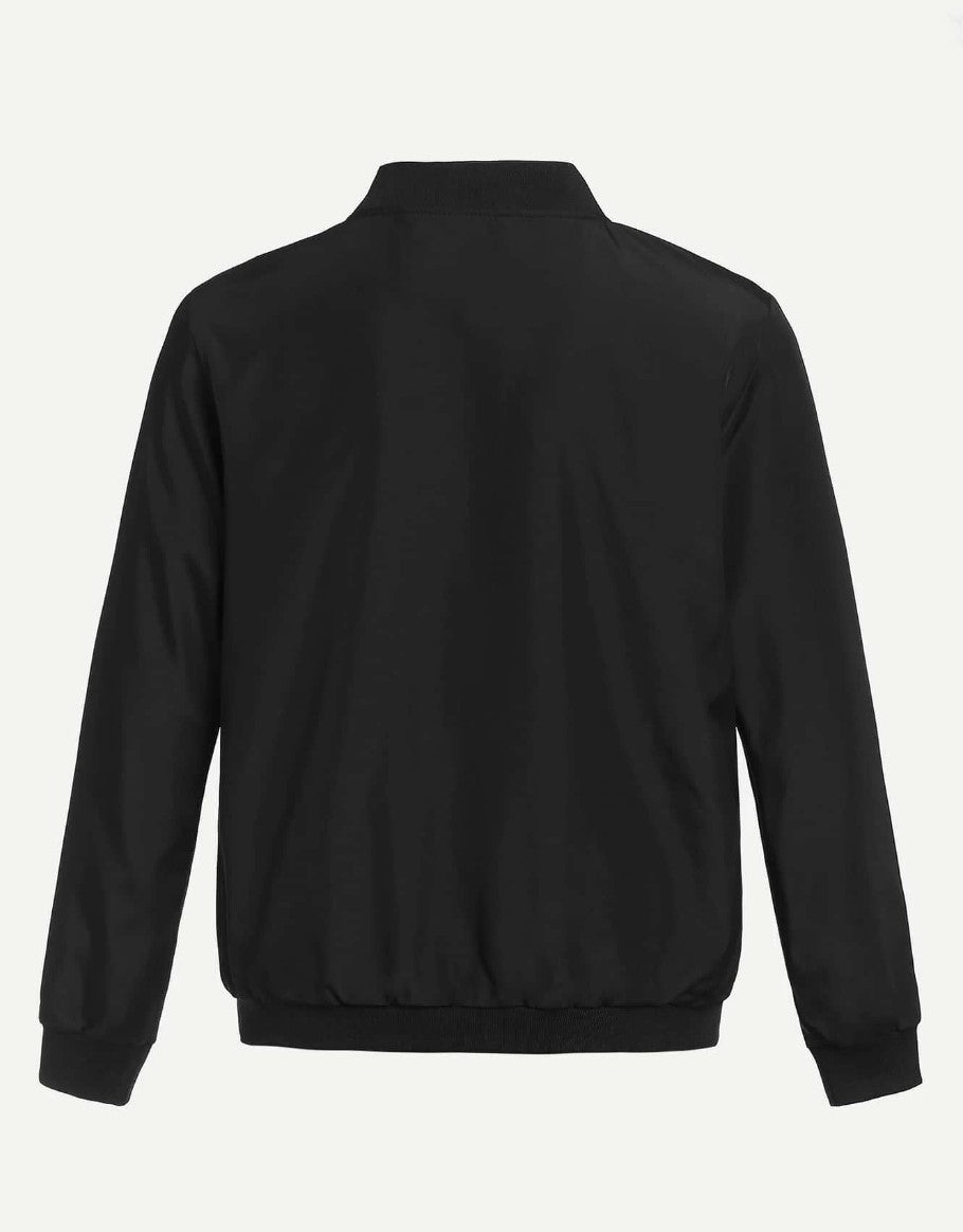 Men Elastic Trim Bomber Jacket - styleflea