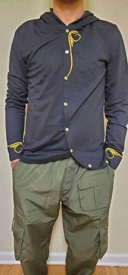 Men Embroidery Asymmetric Hem Hooded Coat - styleflea