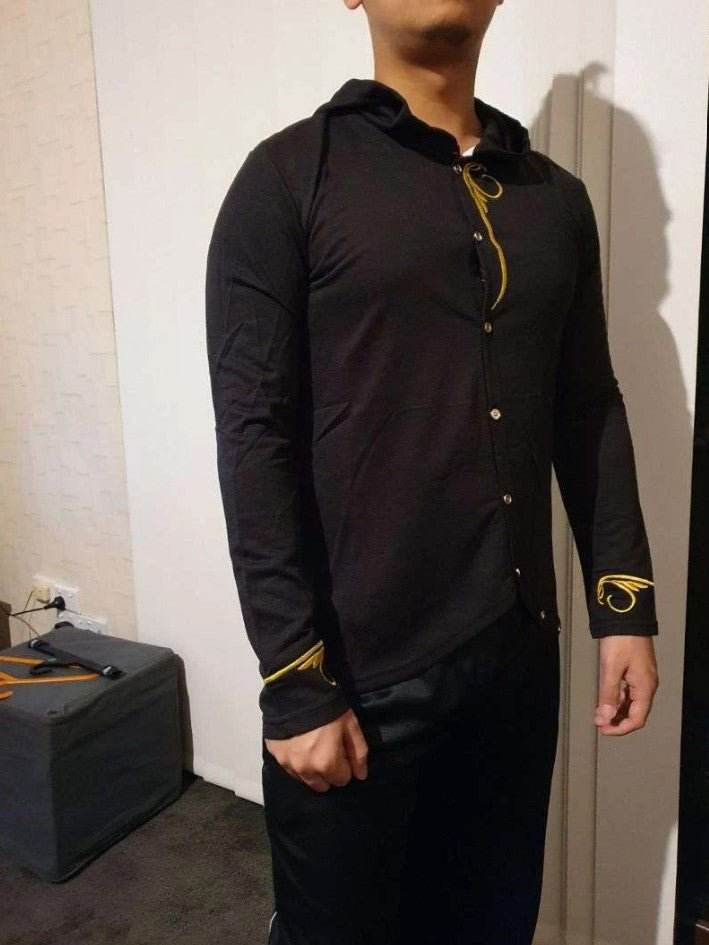 Men Embroidery Asymmetric Hem Hooded Coat - styleflea