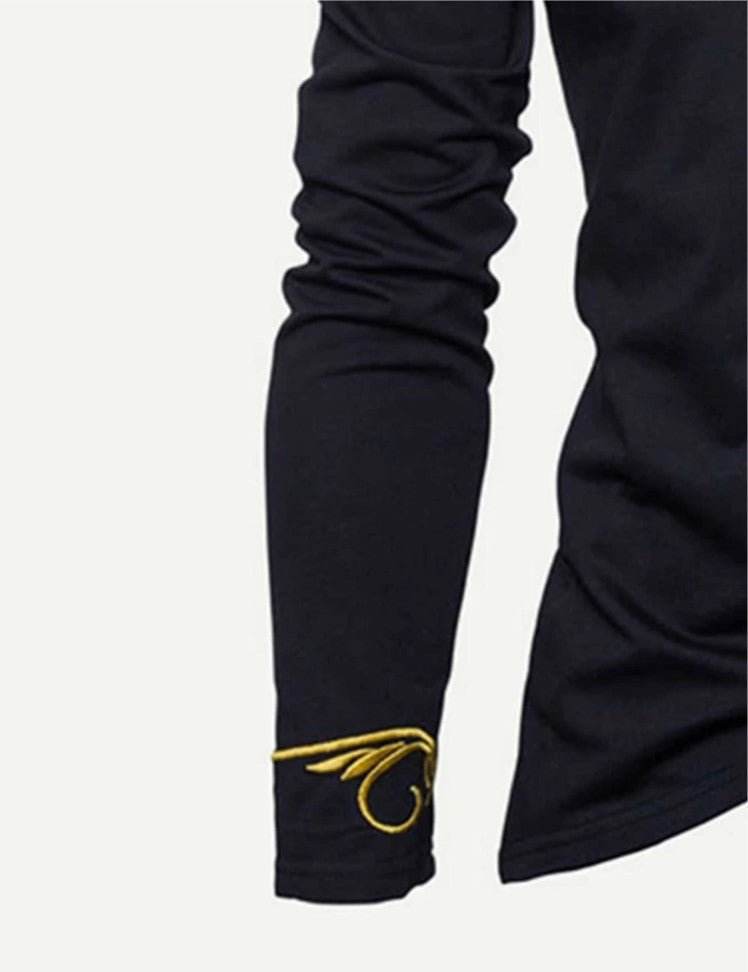 Men Embroidery Asymmetric Hem Hooded Coat - styleflea