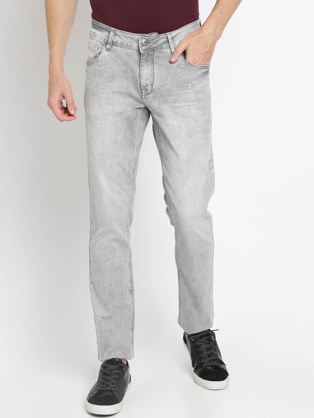 Men Grey Slim Fit Mid-Rise Clean Look Stretchable Jeans - styleflea