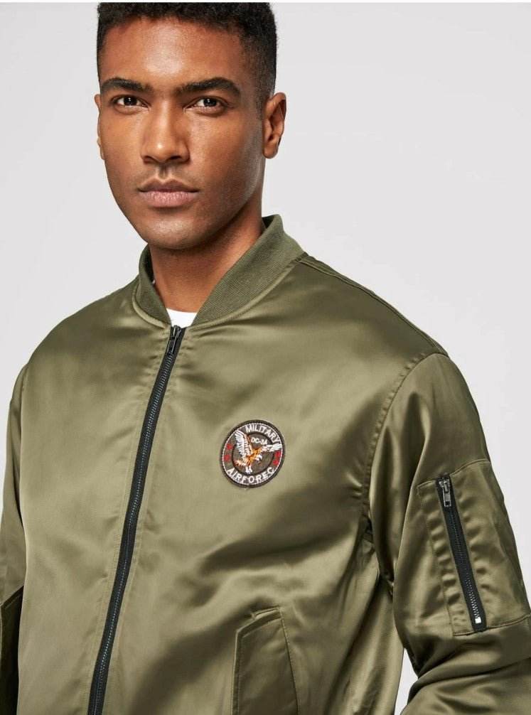 Men Patched Detail Zip Up Bomber Jacket - styleflea