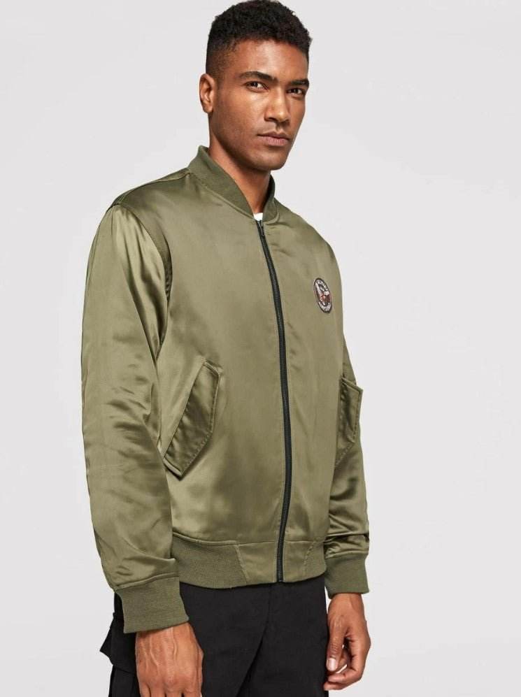 Men Patched Detail Zip Up Bomber Jacket - styleflea