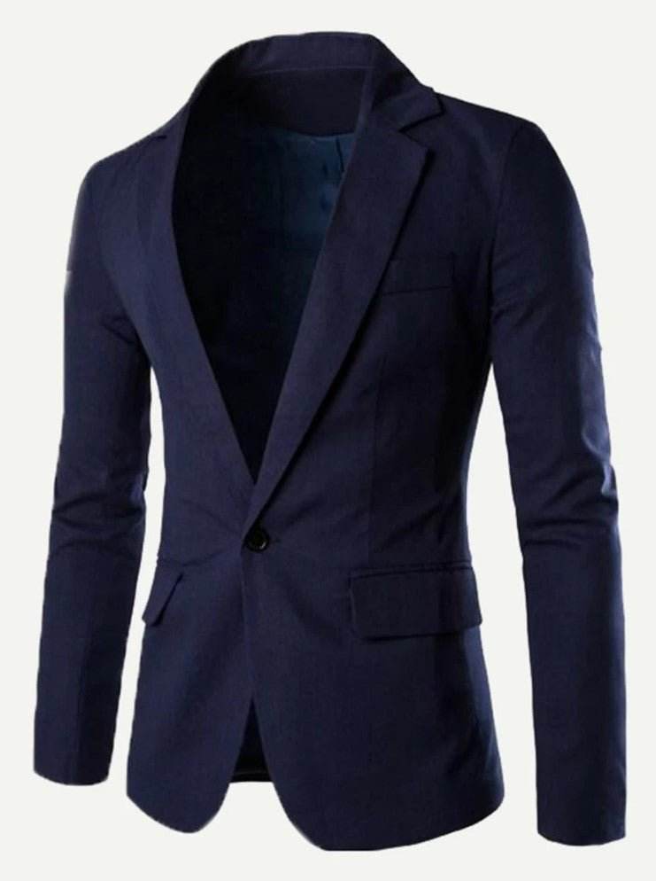 Men Plain Single Button Blazer - styleflea