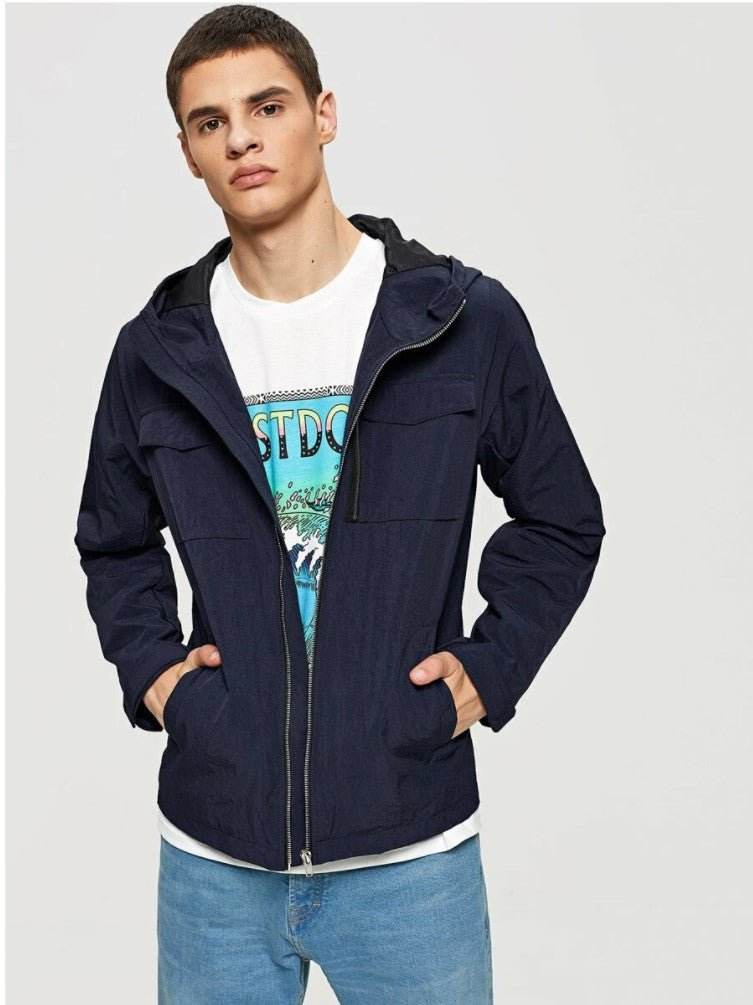 Men Pocket Detail Zip Up Hooded Jacket - styleflea