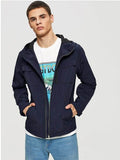Men Pocket Detail Zip Up Hooded Jacket - styleflea