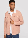 Men Pocket Patched Buttoned Cord Jacket - styleflea