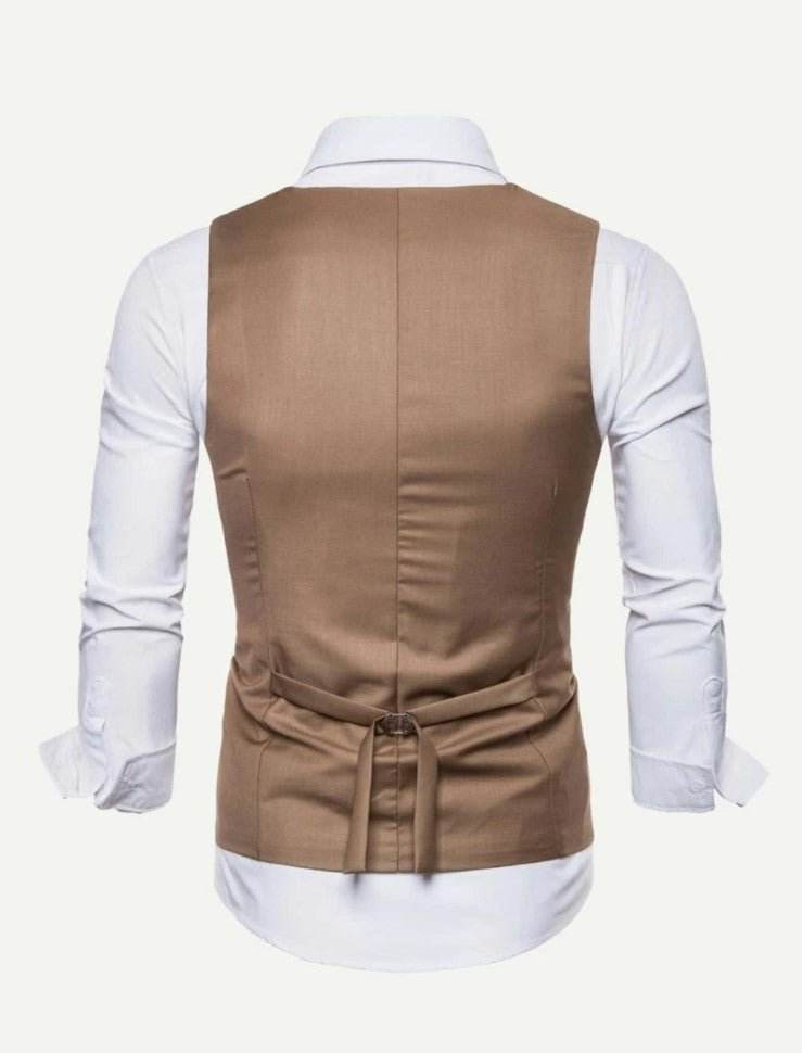Men Solid Double Breasted Pointed Hem (ONLY VEST/NO SHIRT & TIE ) - styleflea