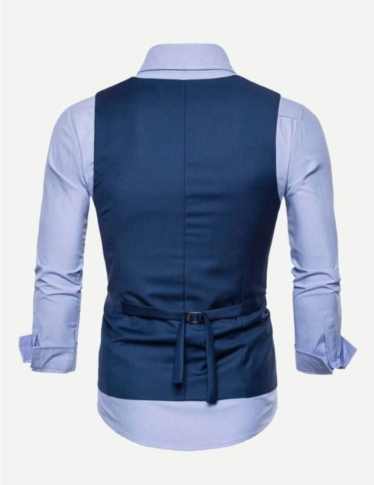 Men Solid Double Breasted Pointed Hem (ONLY VEST/NO SHIRT & TIE ) - styleflea