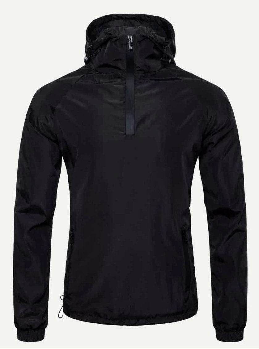 Men Solid Quarter Zip Hooded Anorak Jacket - styleflea