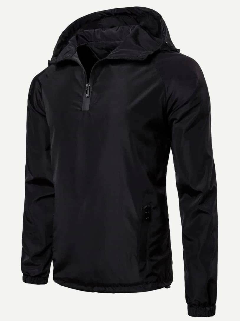 Men Solid Quarter Zip Hooded Anorak Jacket - styleflea