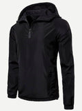 Men Solid Quarter Zip Hooded Anorak Jacket - styleflea
