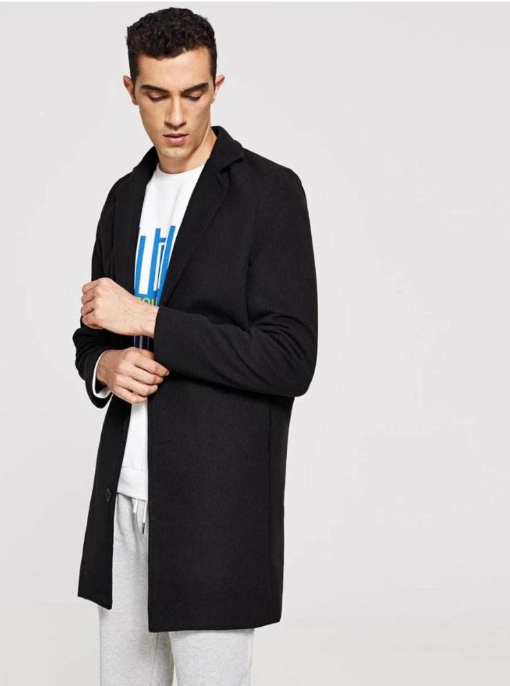 Men Solid Single Breasted Tweed Coat - styleflea