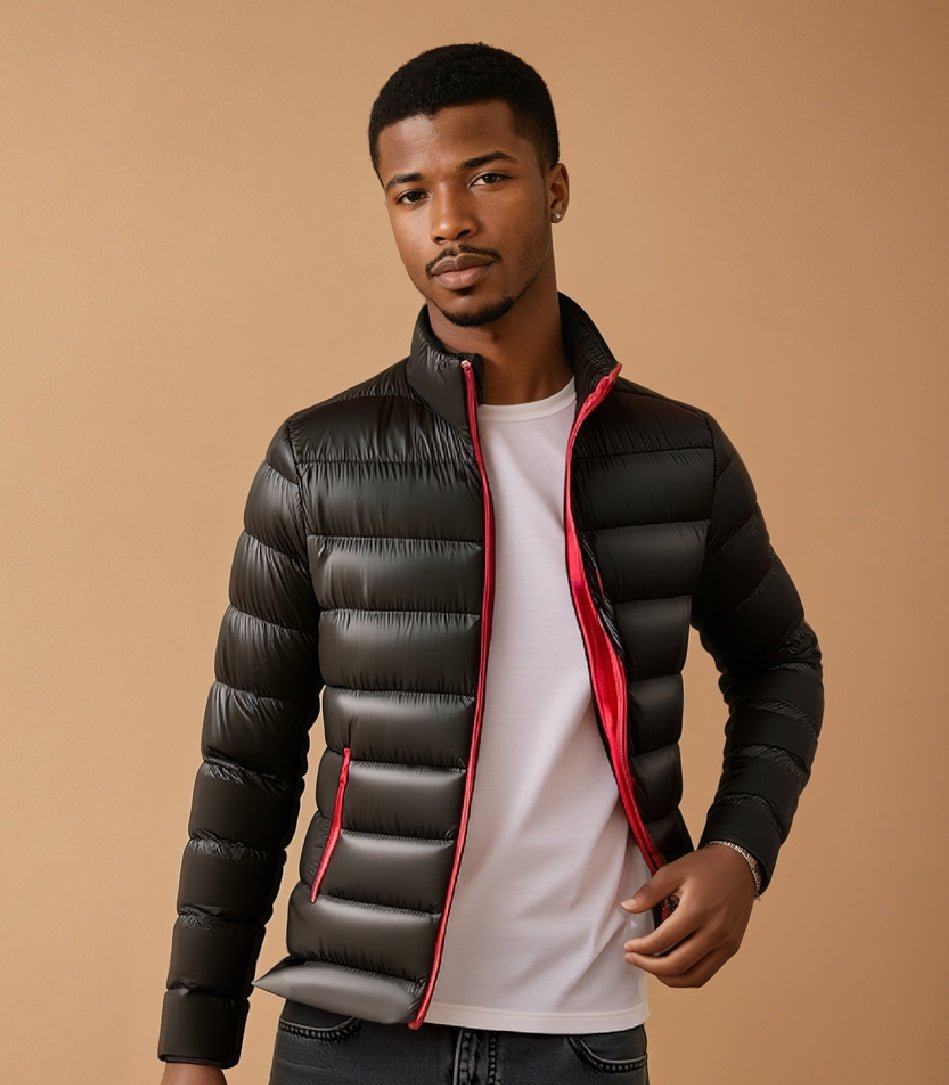 Men Solid Stand Neck Padded Coat