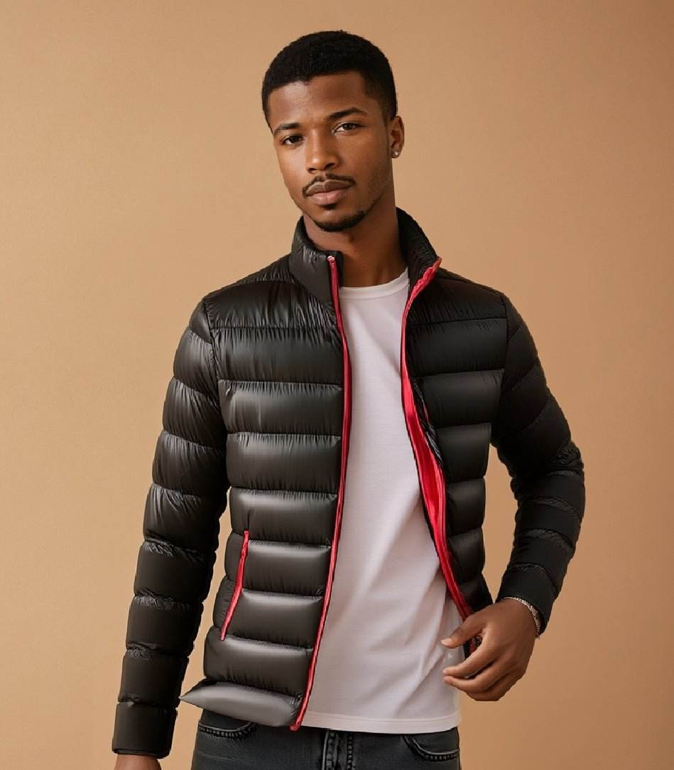Men Solid Stand Neck Padded Coat - styleflea