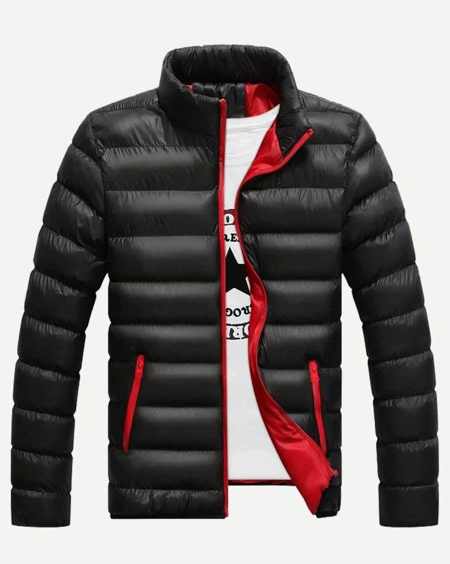 Men Solid Stand Neck Padded Coat - styleflea
