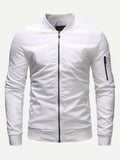 Men Zip Decoration Plain Jacket - styleflea