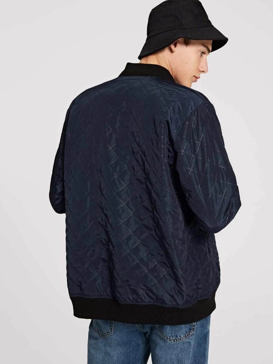 Men Zip Up Textured Bomber Jacket - styleflea