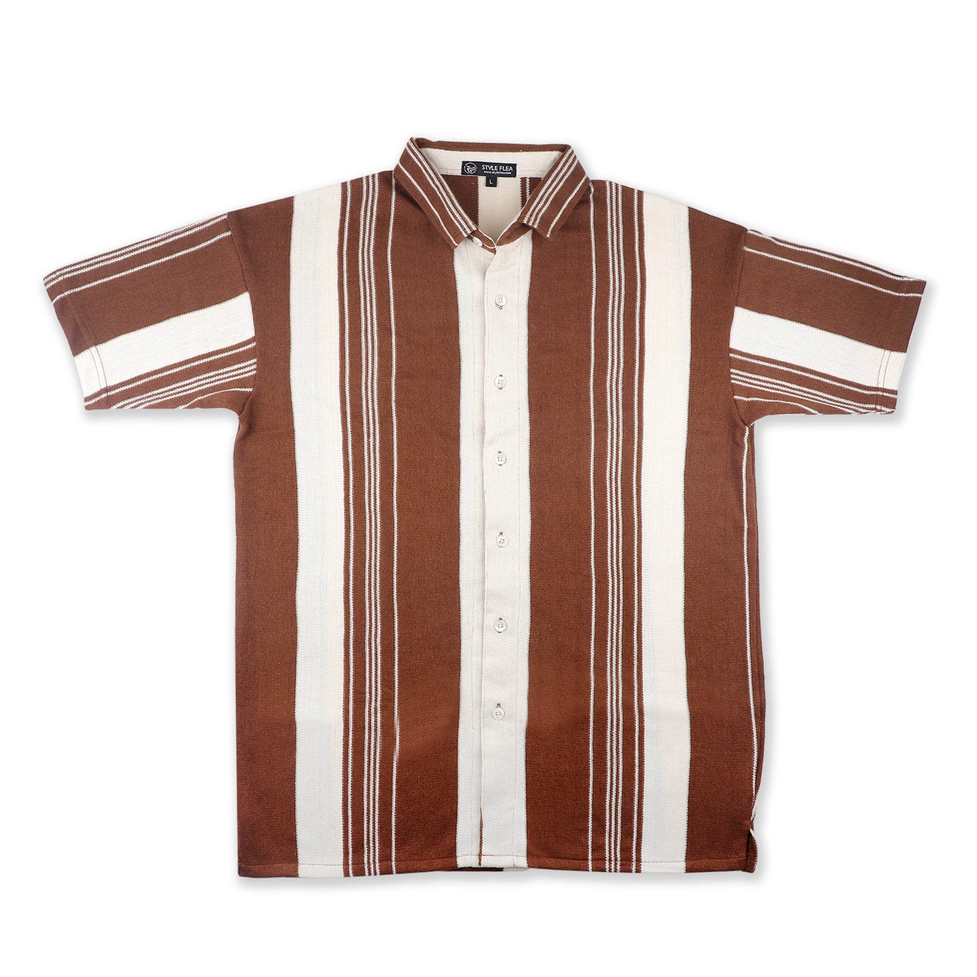 Earthy Brown Urban Stripe Knit Shirt - styleflea