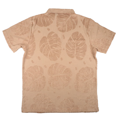 Beige Men Leaf Pattern Polo