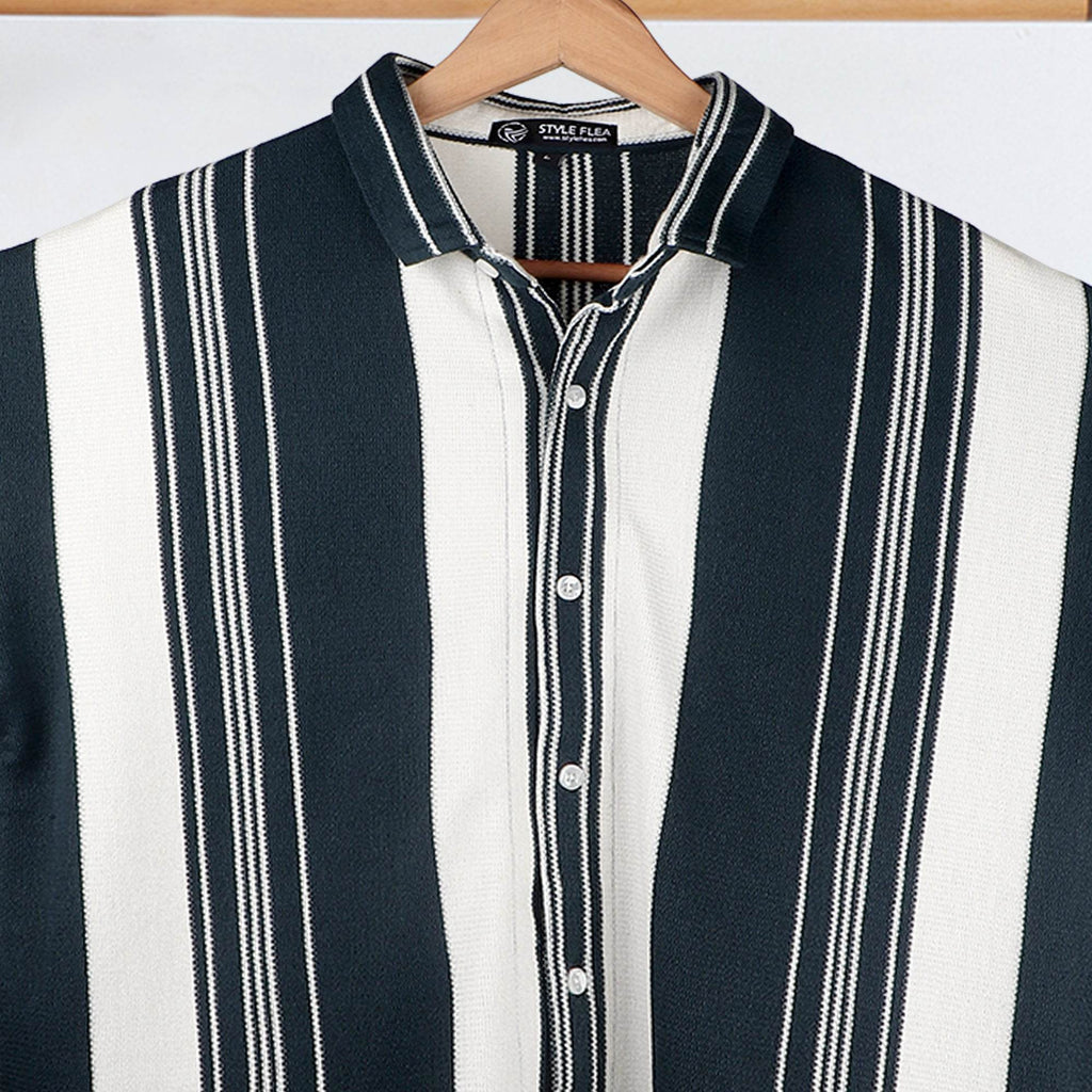 Dark Green Urban Stripe Knit Shirt - styleflea