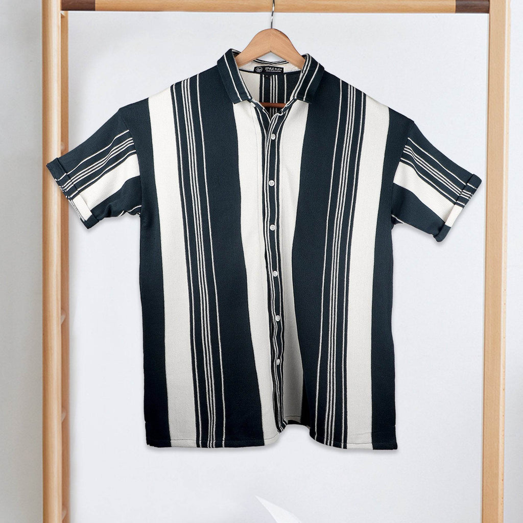 Dark Green Urban Stripe Knit Shirt - styleflea