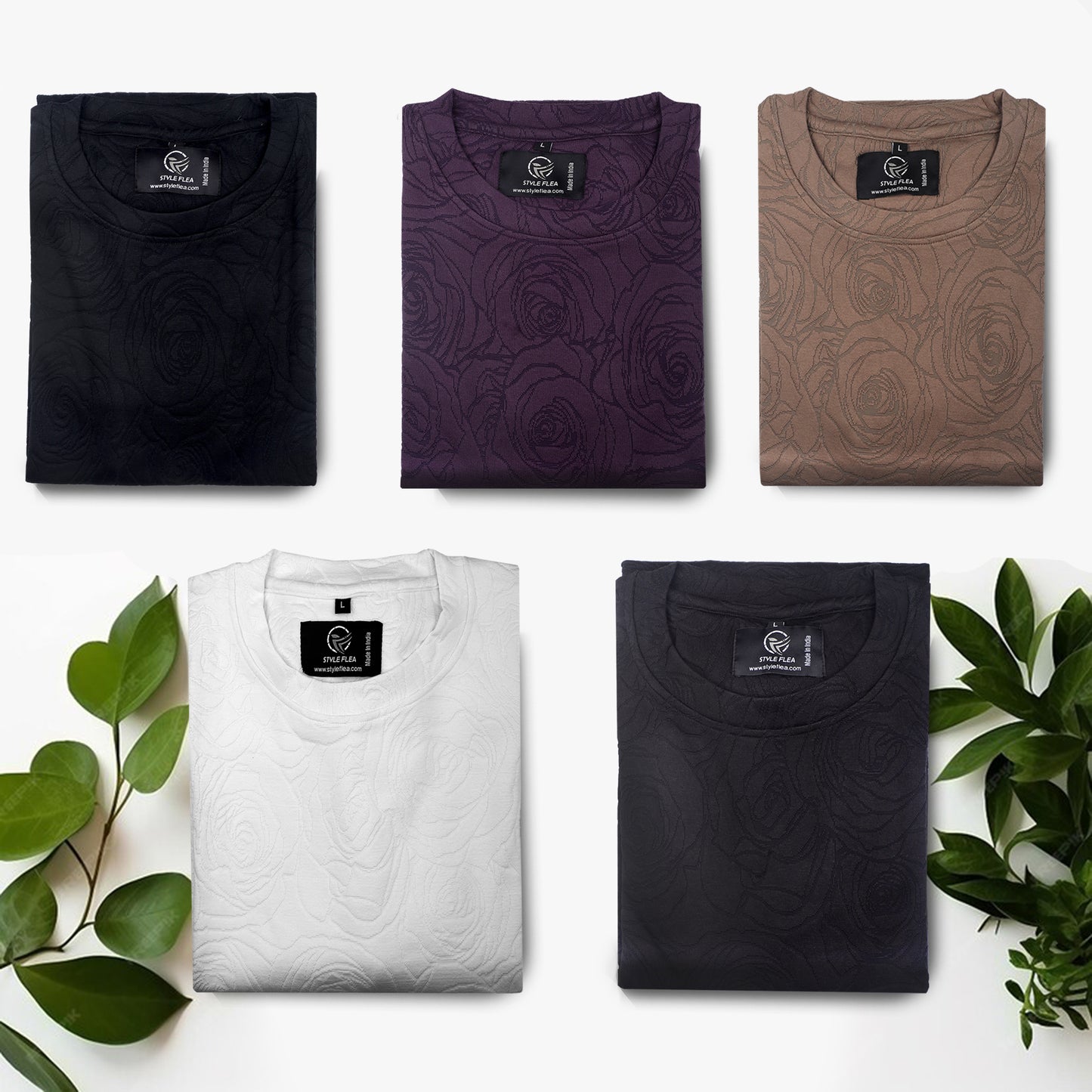Navy Rose Embossed Drop Shoulder T-Shirt