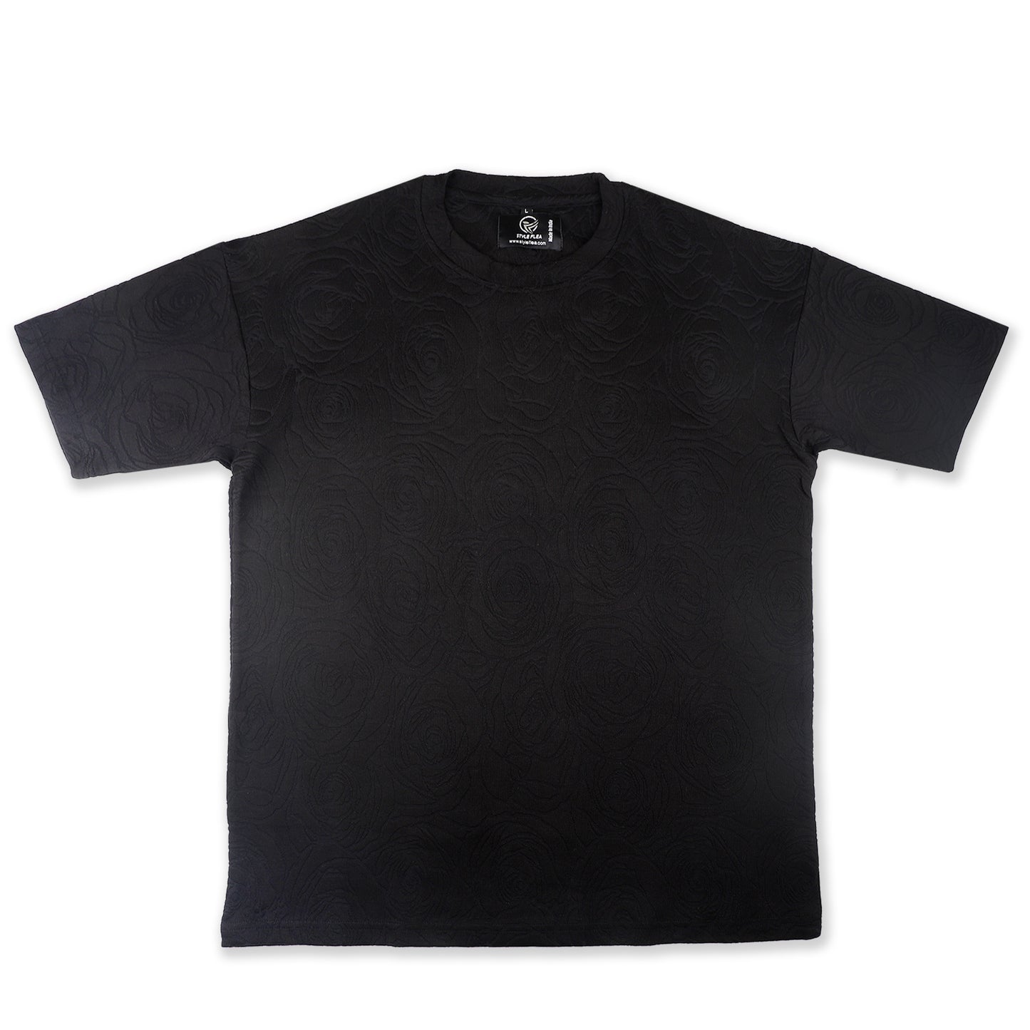 Navy Rose Embossed Drop Shoulder T-Shirt