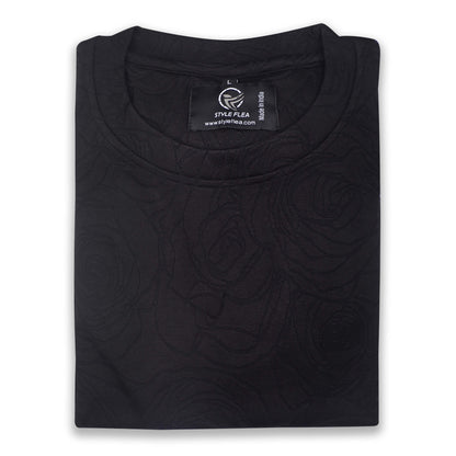 Navy Rose Embossed Drop Shoulder T-Shirt