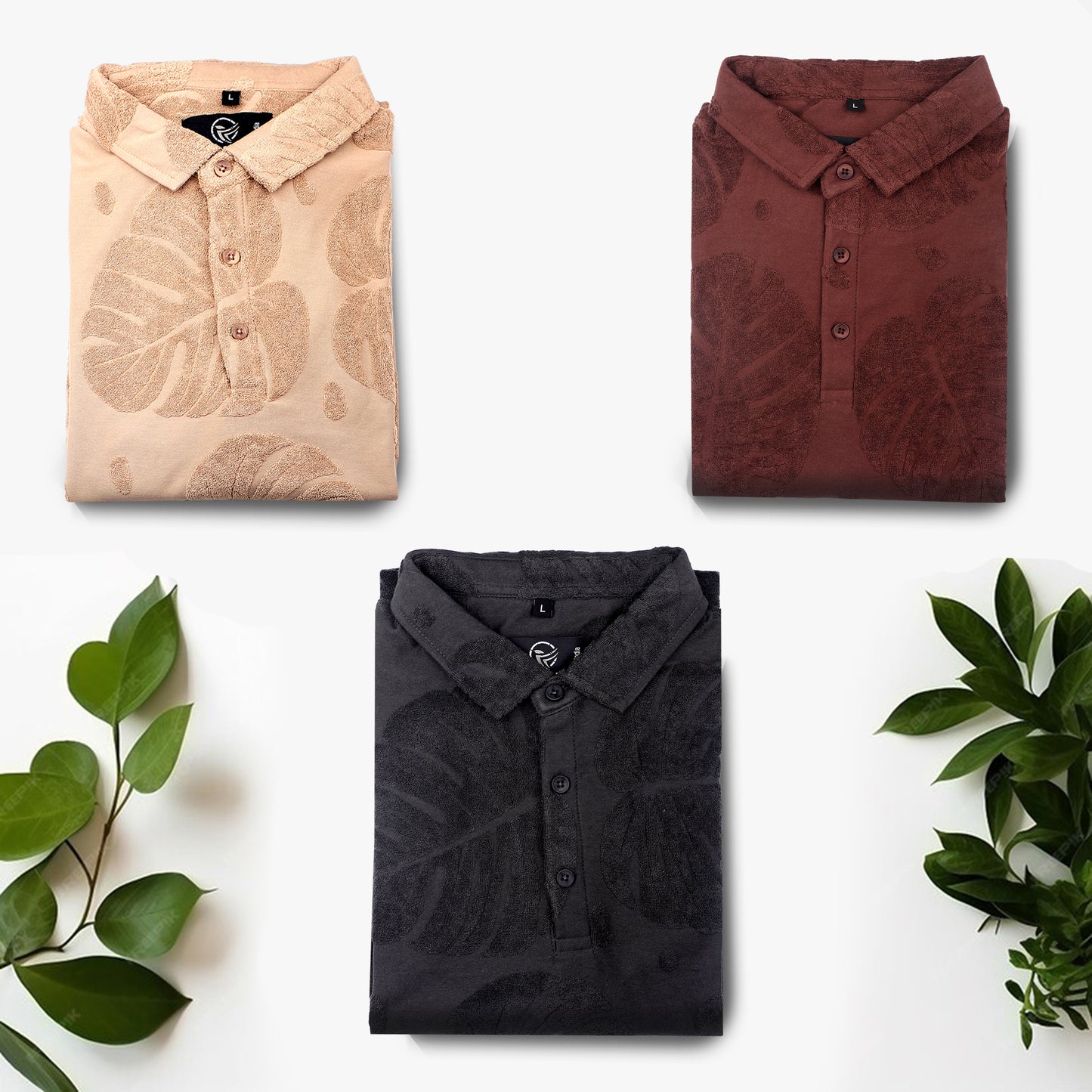 Maroon Men Leaf Pattern Polo