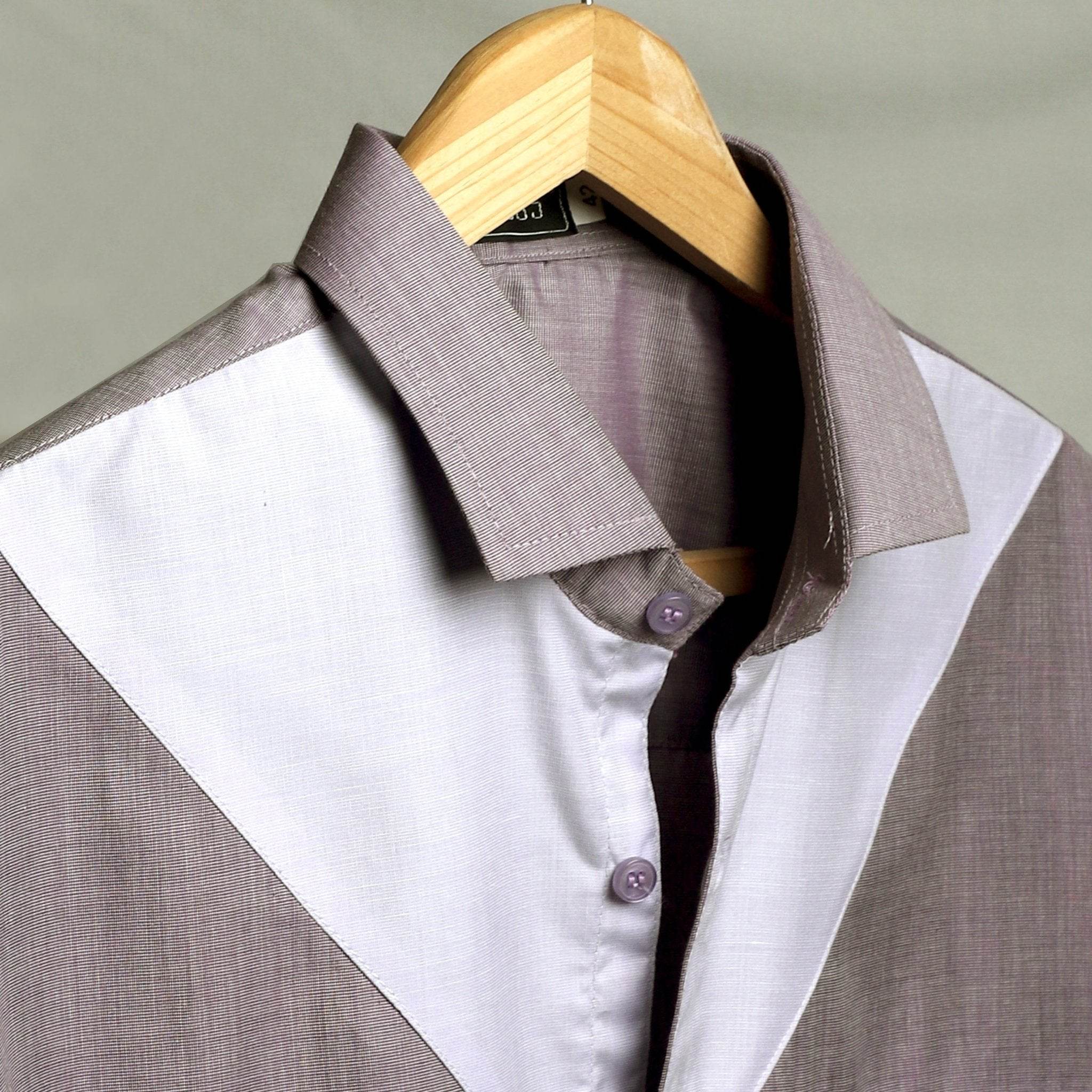 Men's White & Purple Cotton Shirt - styleflea