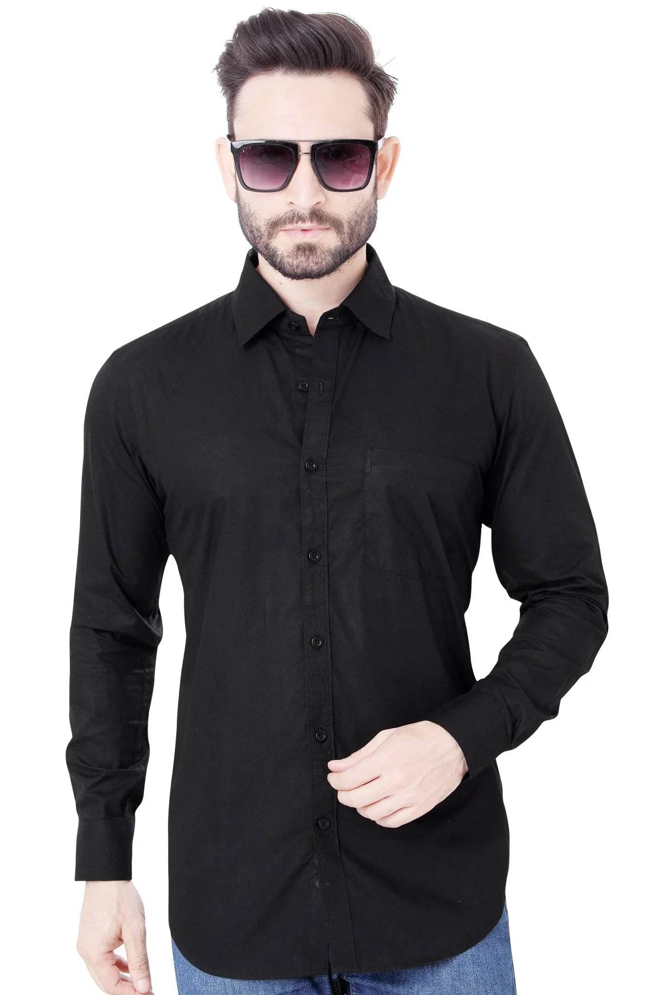 Midnight Black Cotton Shirt - styleflea