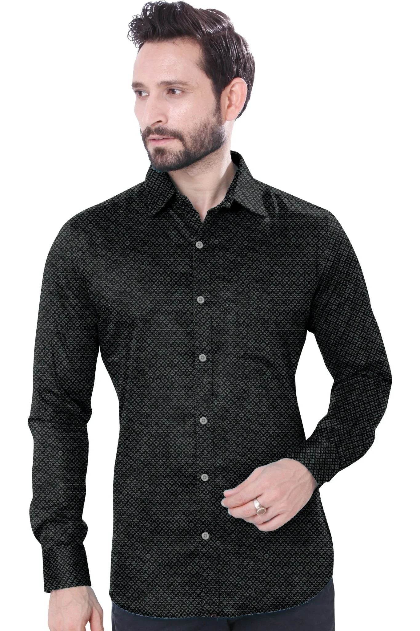Midnight Diamond Pattern Cotton Shirt - styleflea