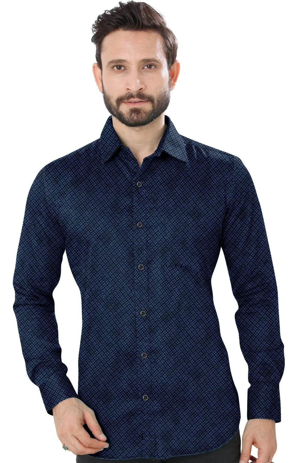 Navy Printed Cotton Shirt - styleflea