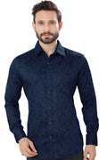 Navy Printed Cotton Shirt - styleflea
