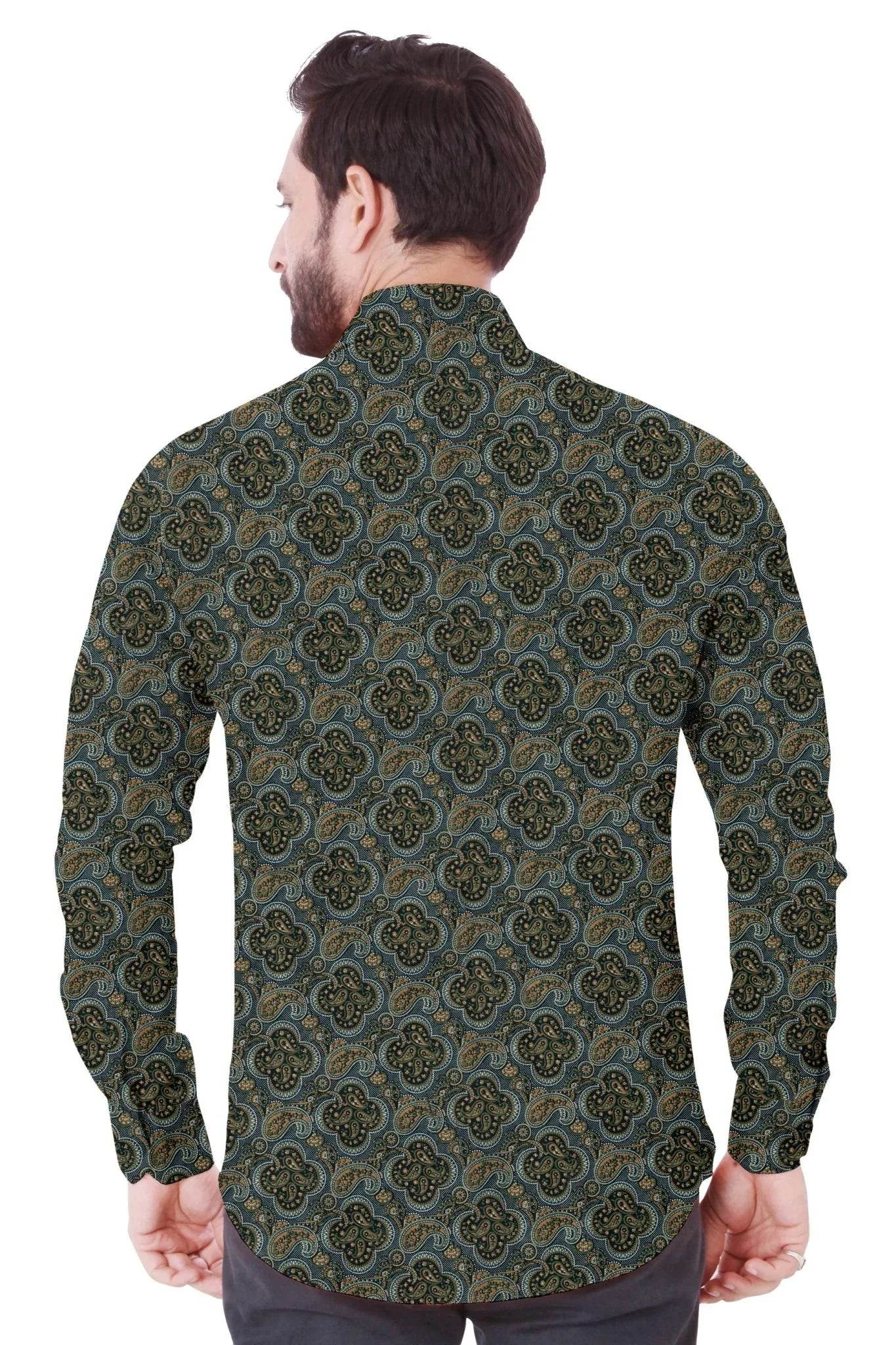 Dark Green Printed Casual Cotton Shirt - styleflea