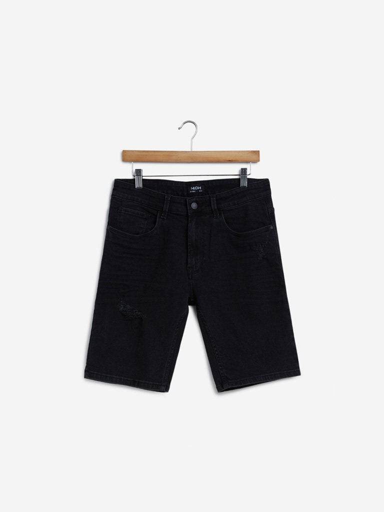 Black Distressed Slim-Fit Hendrix Shorts - styleflea
