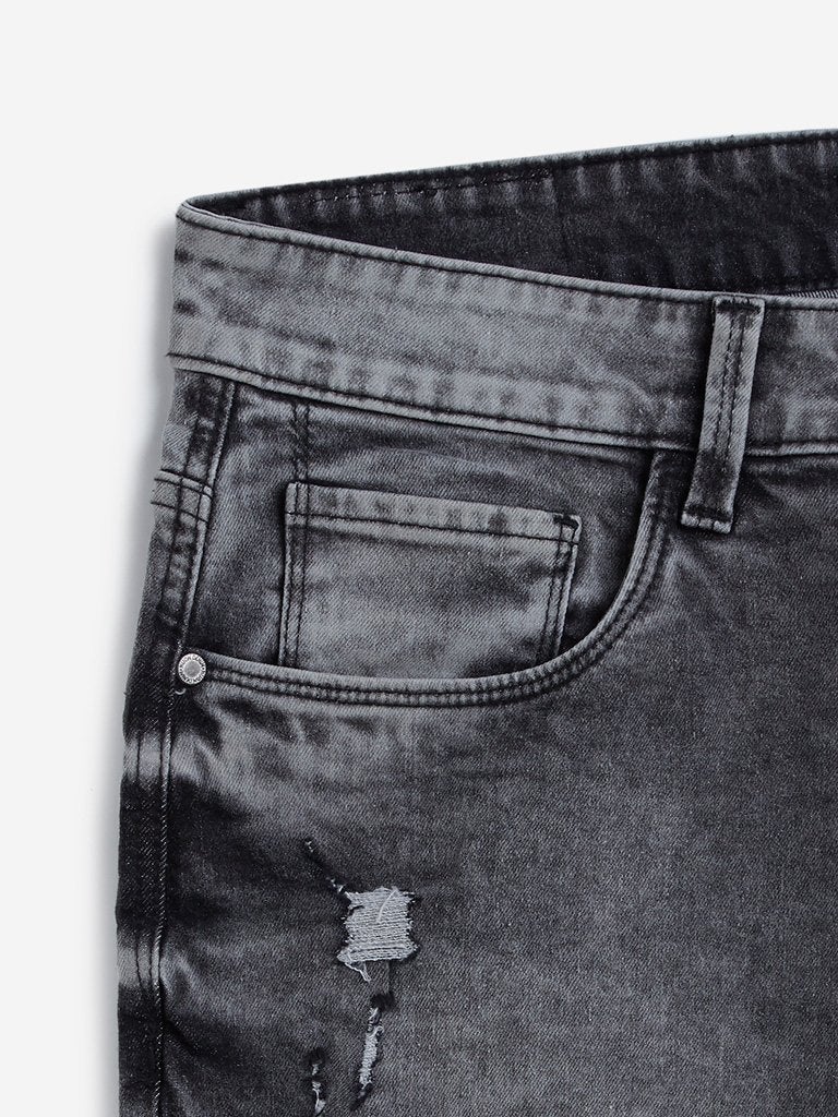 Nuon Grey Distressed Slim-Fit Hendrix Shorts - styleflea
