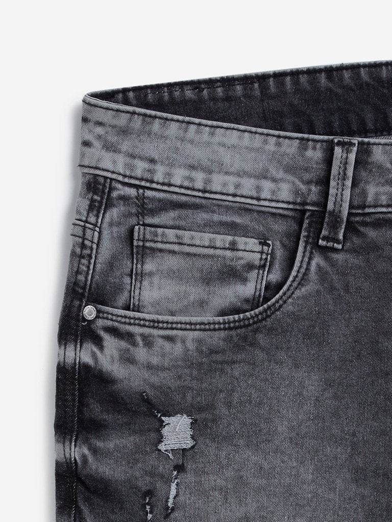 Grey Distressed Slim-Fit Hendrix Shorts - styleflea