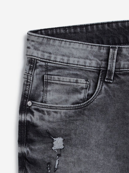Nuon Grey Distressed Slim-Fit Hendrix Shorts - styleflea