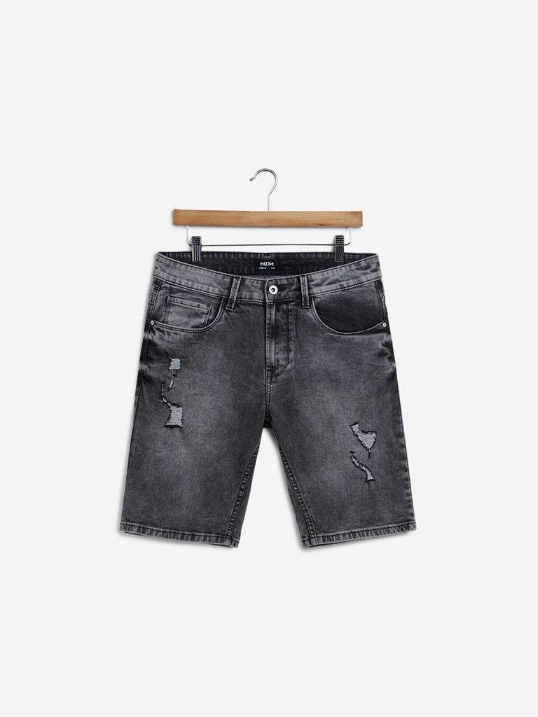 Grey Distressed Slim-Fit Hendrix Shorts - styleflea