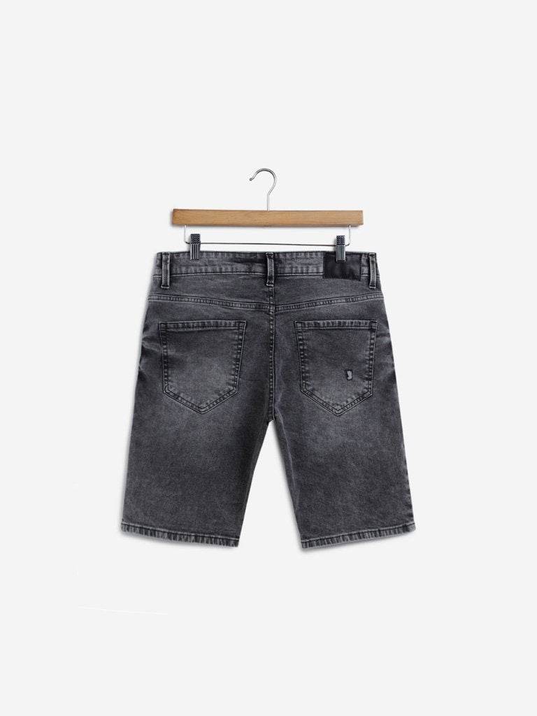 Grey Distressed Slim-Fit Hendrix Shorts - styleflea