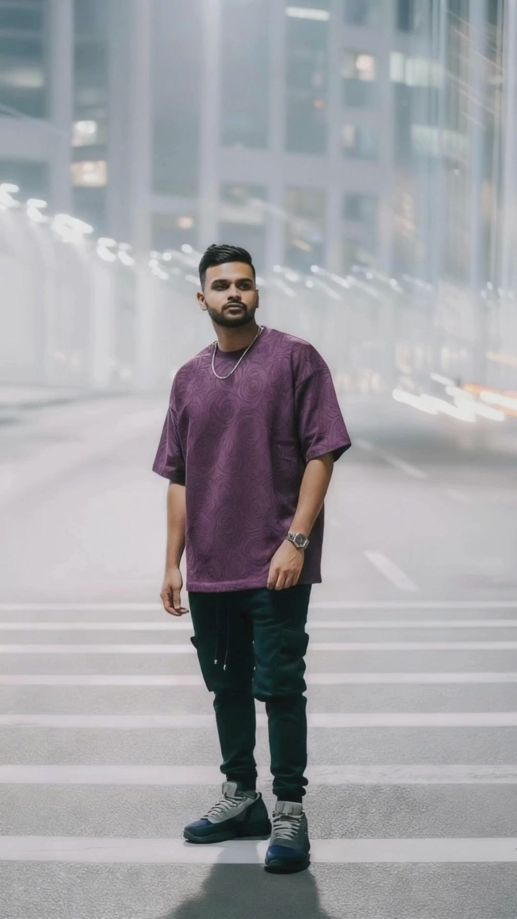 Rose Purple Embossed Drop Shoulder T-Shirt