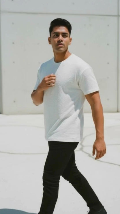 White Rose Embossed Drop Shoulder T-Shirt