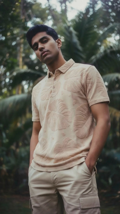 Beige Textured Polo