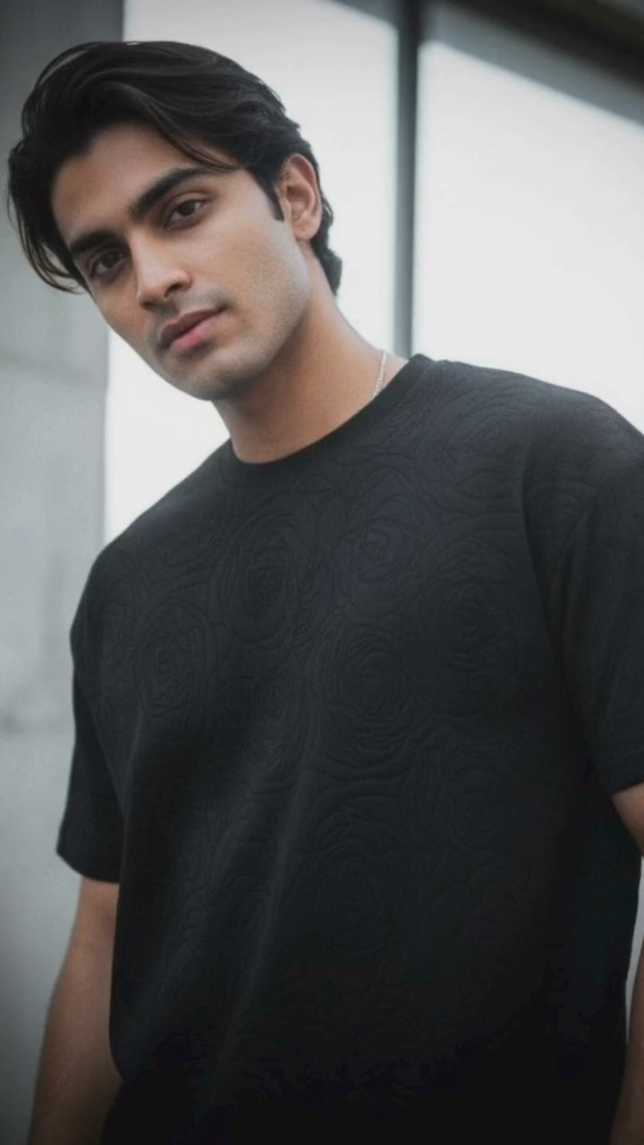 Rose Midnight Embossed Drop Shoulder T-shirt