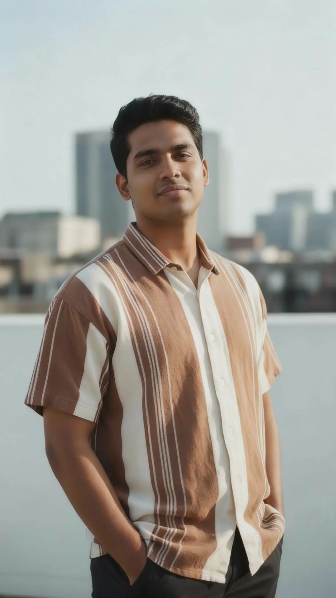 Earthy Brown Urban Stripe Knit Shirt
