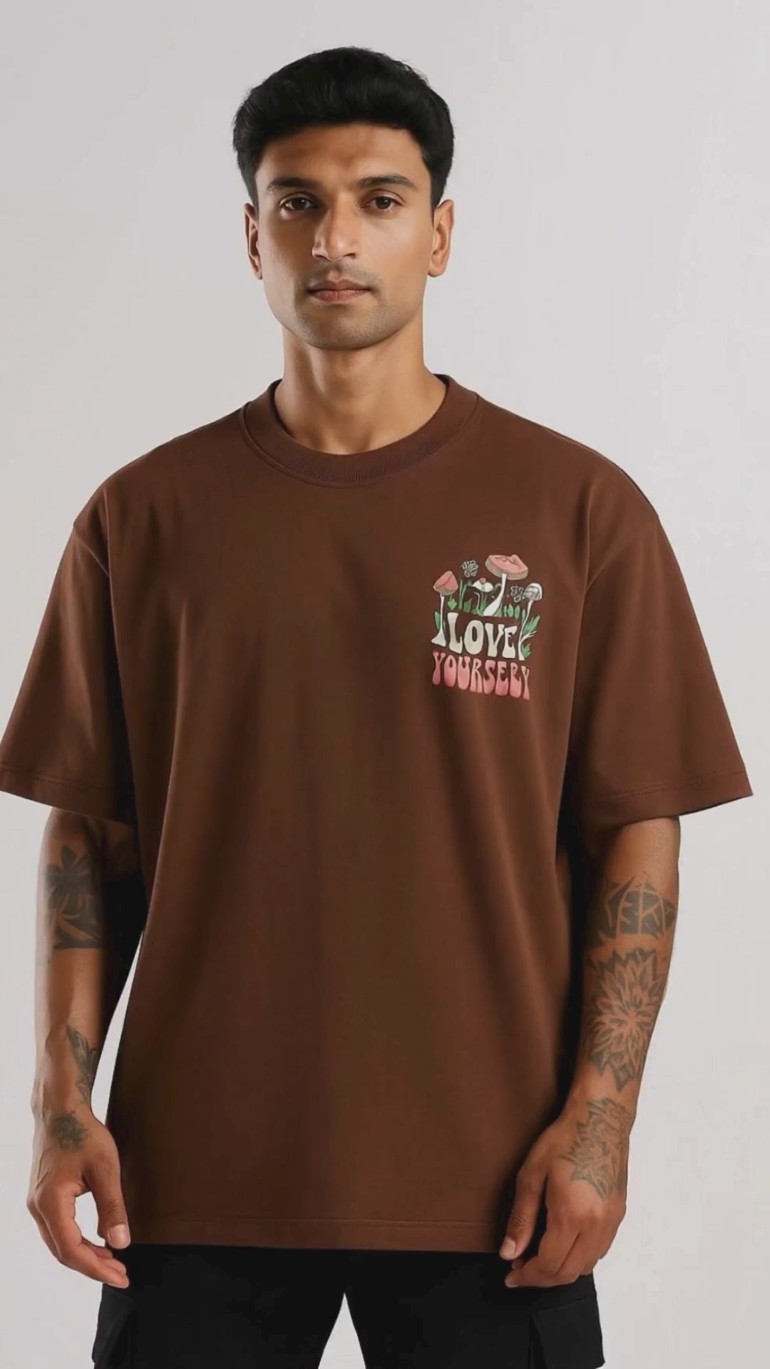 Love Yourself Earthy Brown Oversized T-Shirt